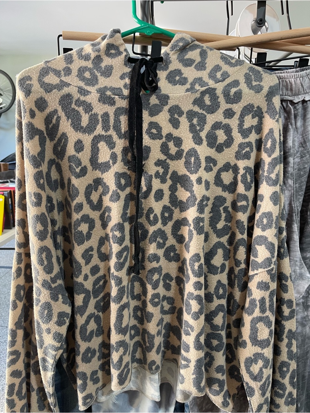 BKE Beige and Gray Leopard Cowl Tie Sweater